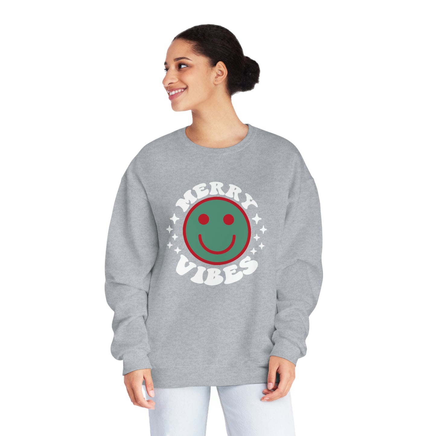 NWT- Merry Vibes Smiley Unisex NuBlend® Crewneck Sweatshirt