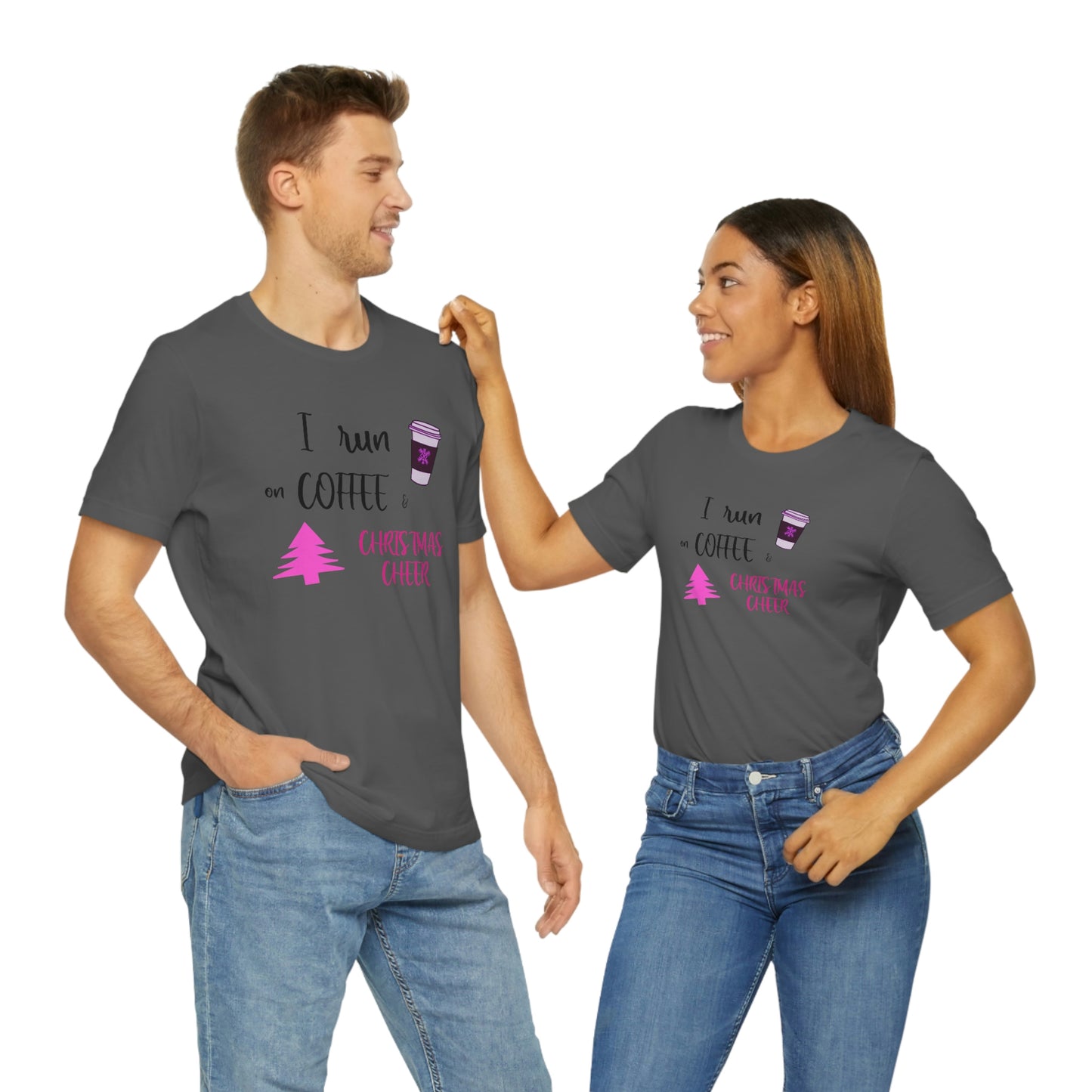 Holiday Coffee and Cheer Pink Unisex Jersey Short Sleeve Tee