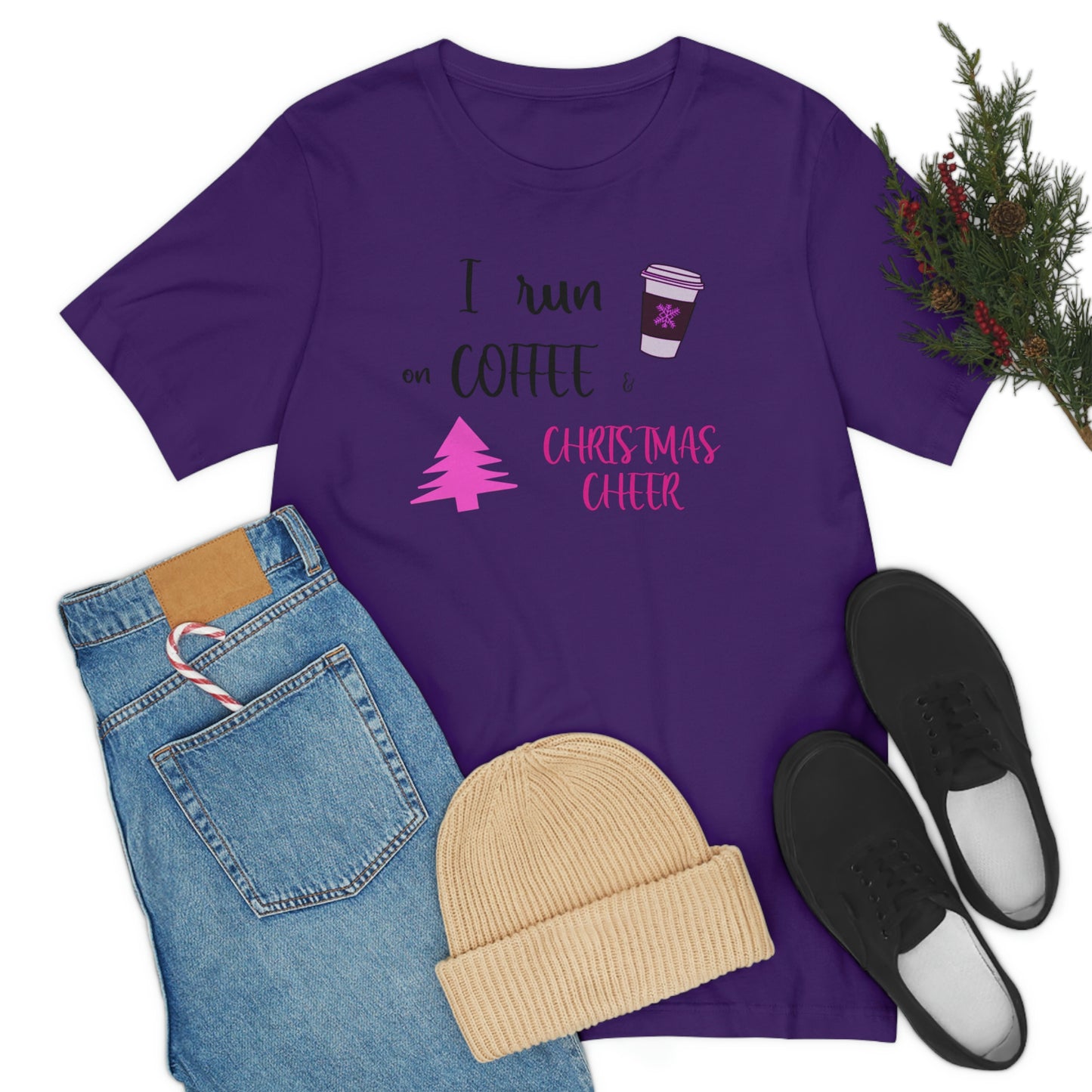 Holiday Coffee and Cheer Pink Unisex Jersey Short Sleeve Tee