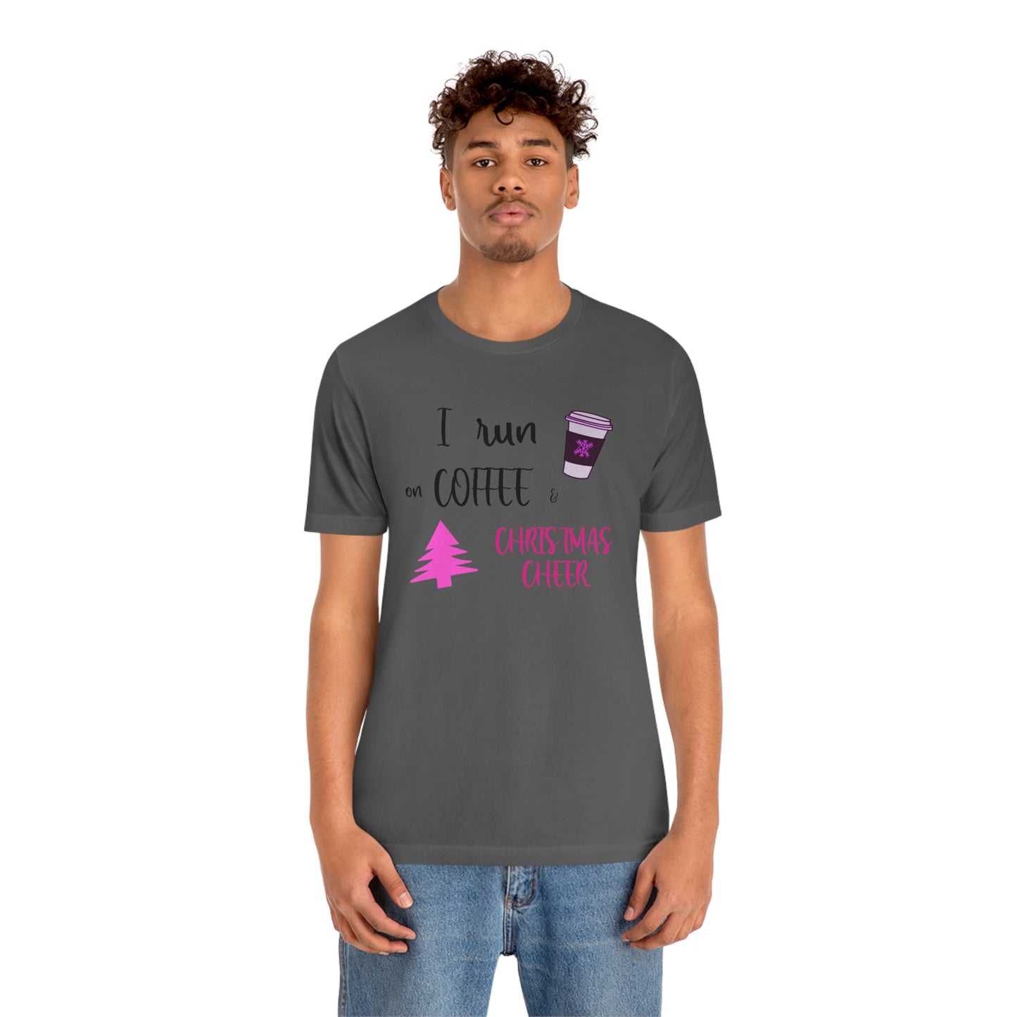 Holiday Coffee and Cheer Pink Unisex Jersey Short Sleeve Tee