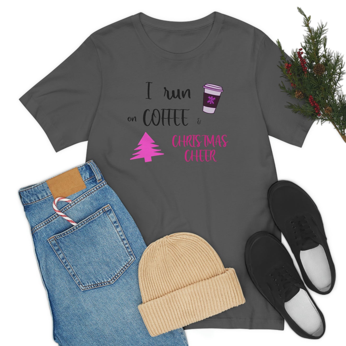 Holiday Coffee and Cheer Pink Unisex Jersey Short Sleeve Tee