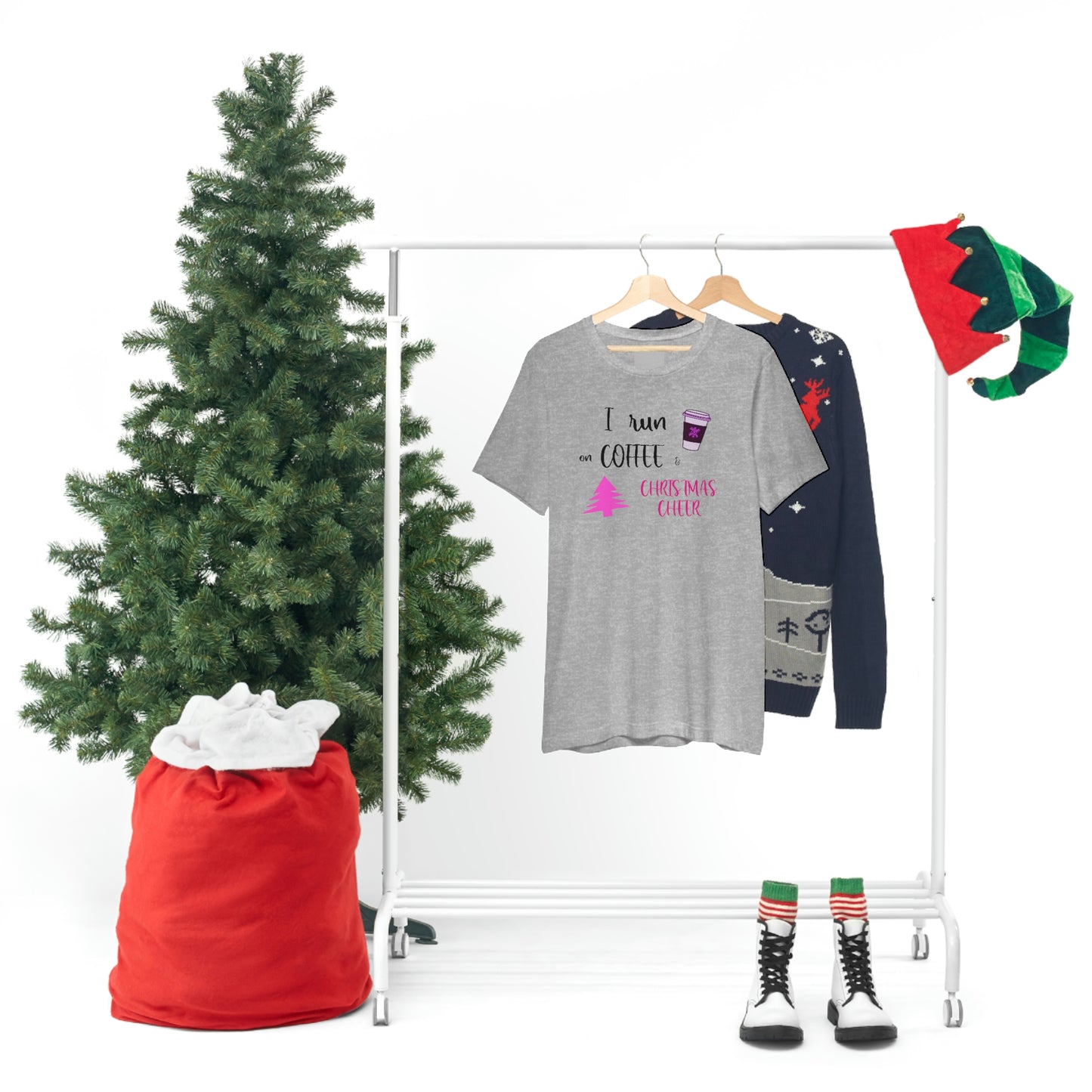 Holiday Coffee and Cheer Pink Unisex Jersey Short Sleeve Tee