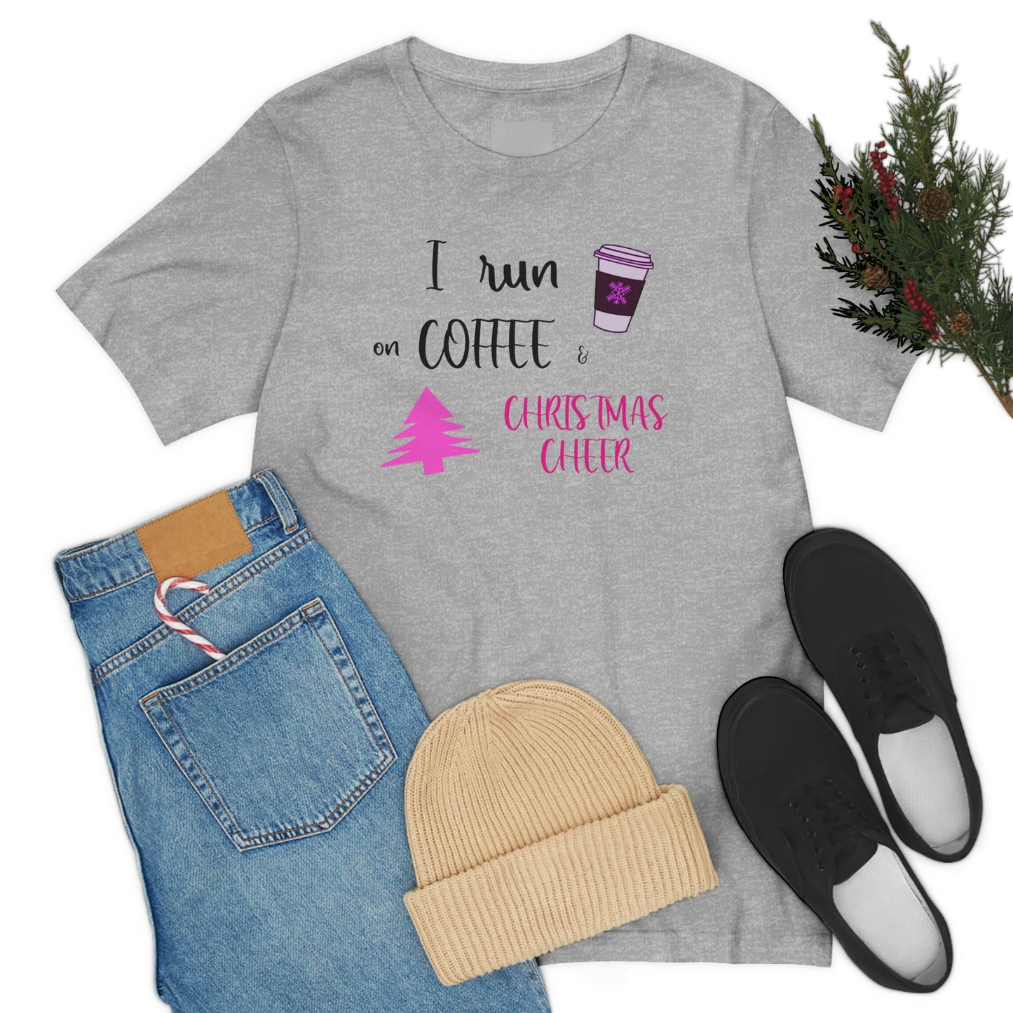 Holiday Coffee and Cheer Pink Unisex Jersey Short Sleeve Tee