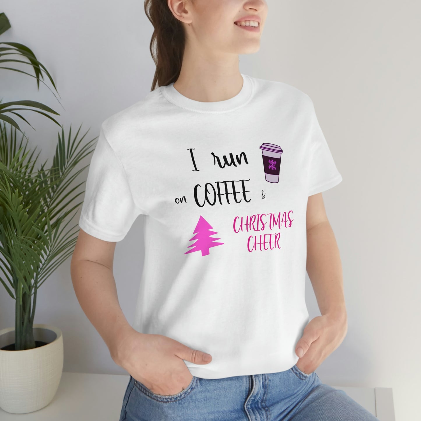 Holiday Coffee and Cheer Pink Unisex Jersey Short Sleeve Tee