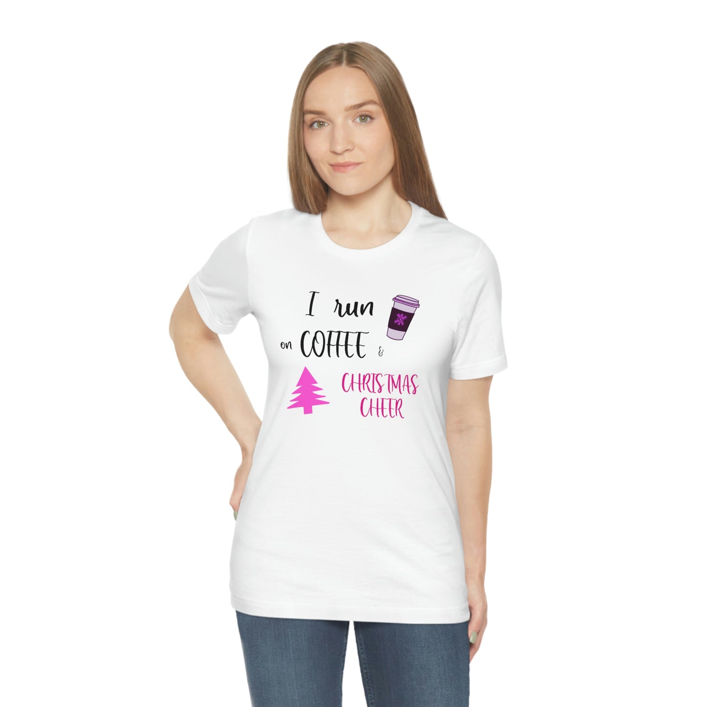 Holiday Coffee and Cheer Pink Unisex Jersey Short Sleeve Tee