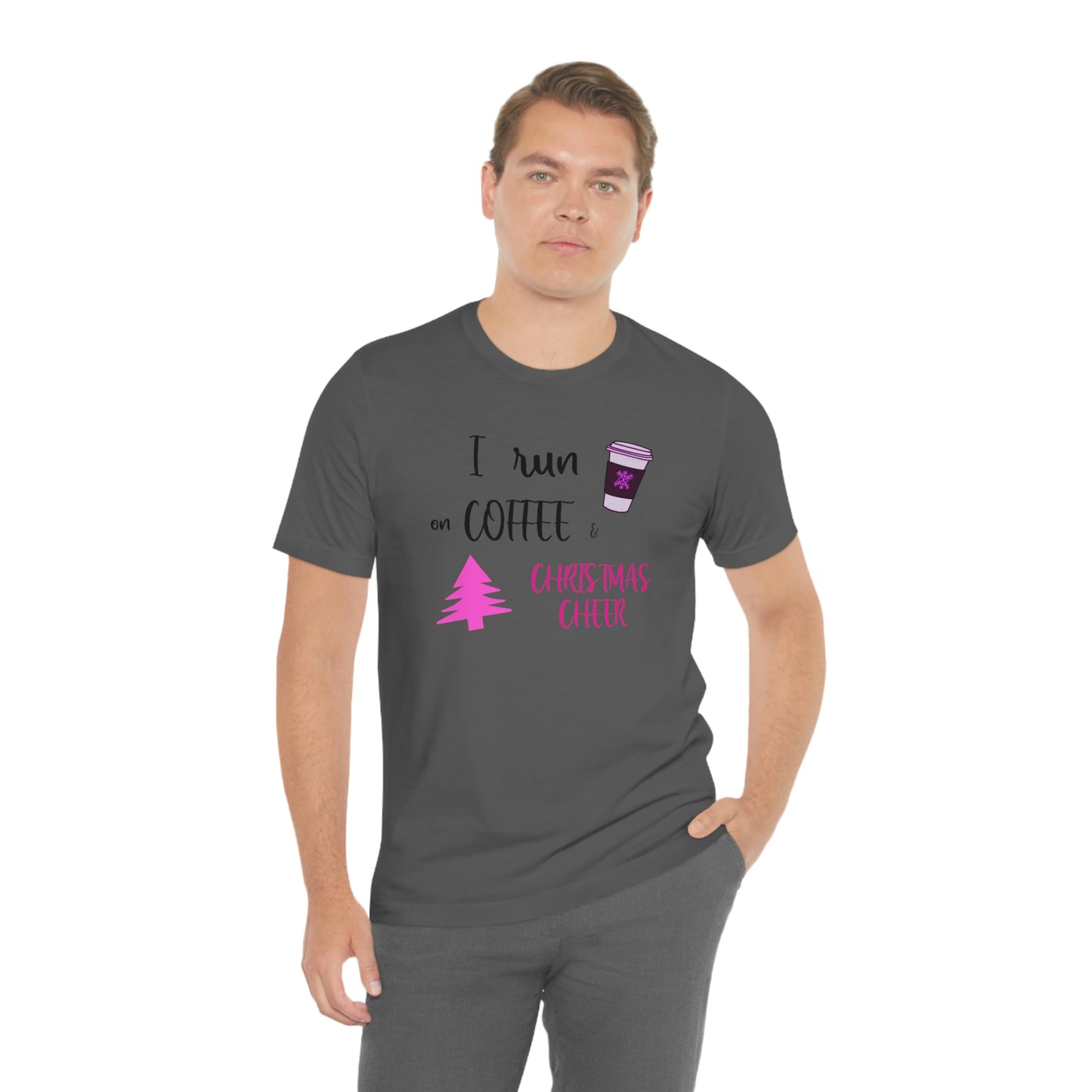 Holiday Coffee and Cheer Pink Unisex Jersey Short Sleeve Tee