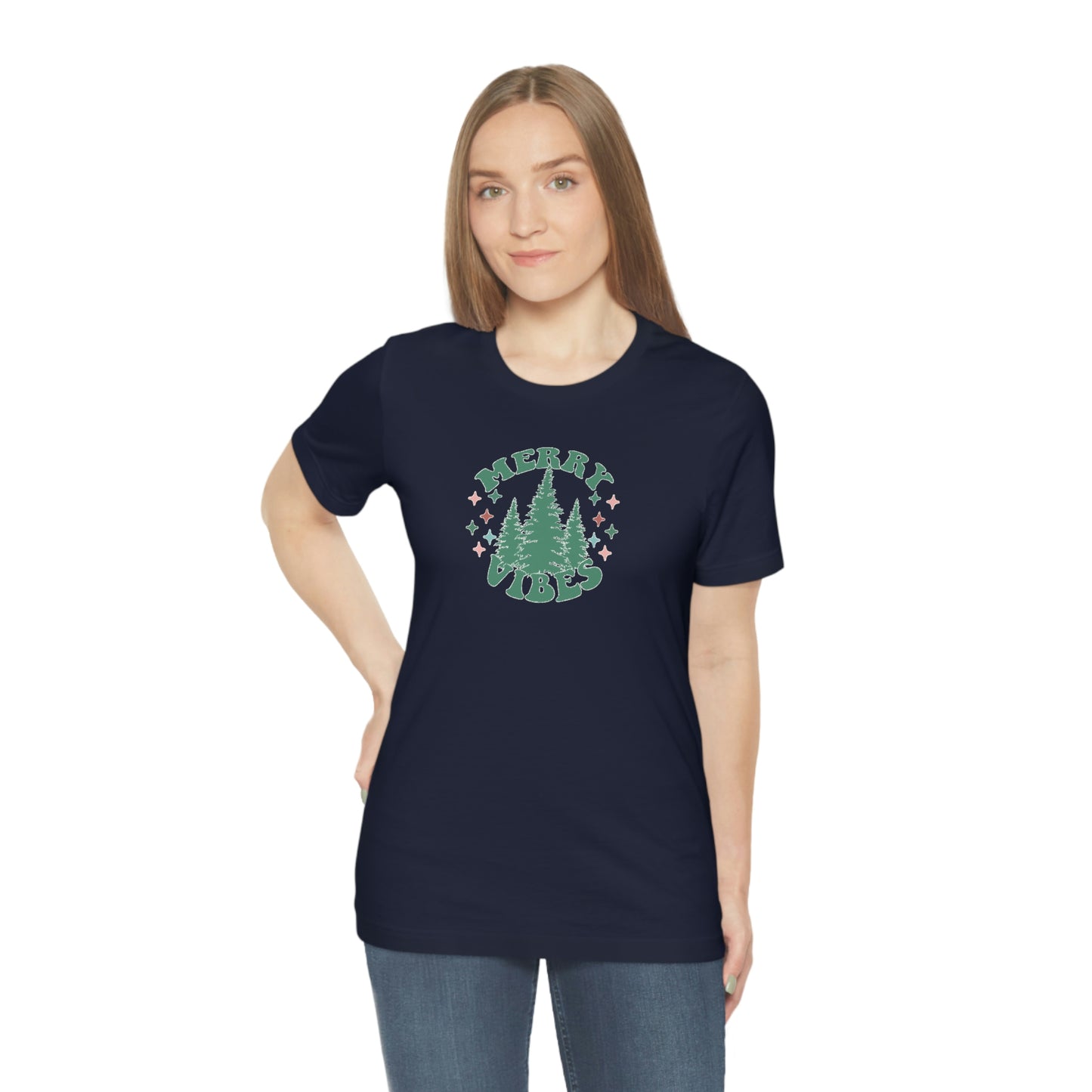 Holiday Merry Vibes Trees Unisex Jersey Short Sleeve Tee