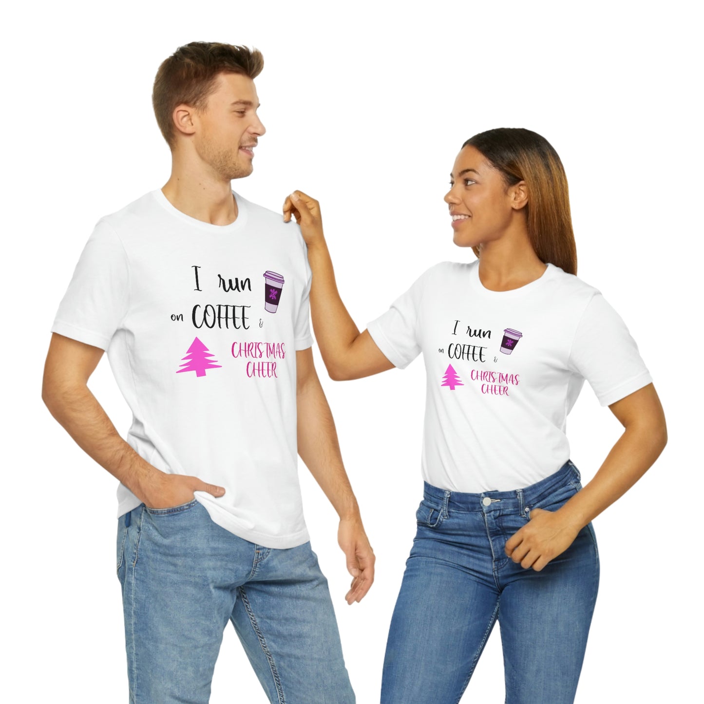 Holiday Coffee and Cheer Pink Unisex Jersey Short Sleeve Tee