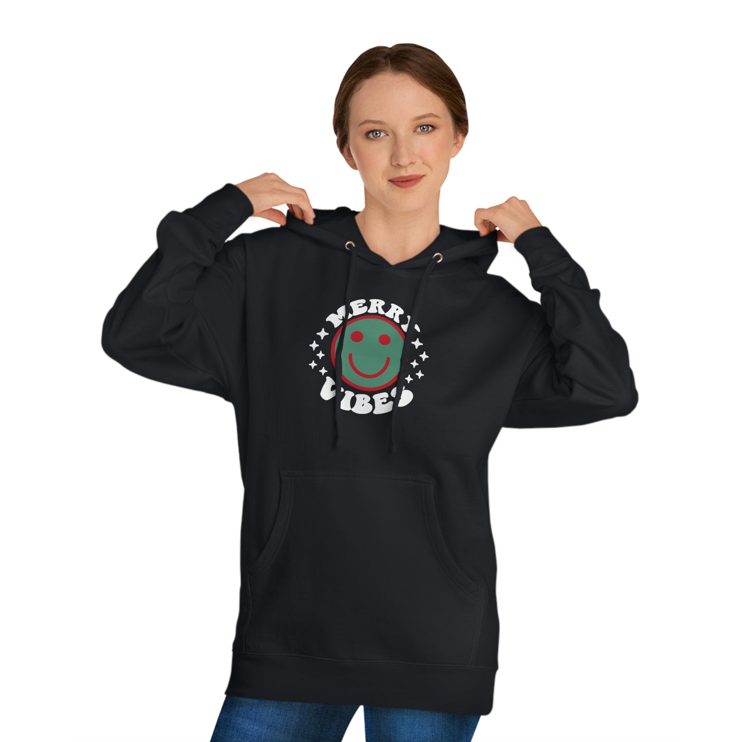 Holiday Merry Vibes Smiley Unisex Hooded Sweatshirt