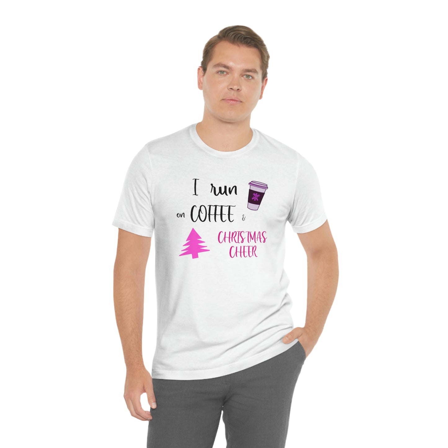 Holiday Coffee and Cheer Pink Unisex Jersey Short Sleeve Tee