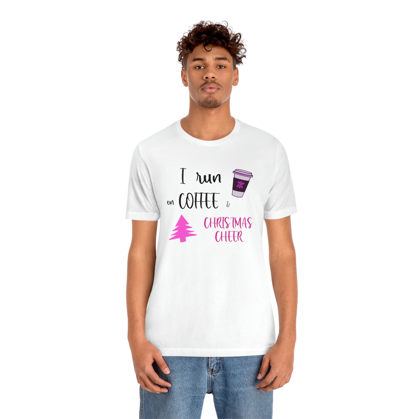 Holiday Coffee and Cheer Pink Unisex Jersey Short Sleeve Tee