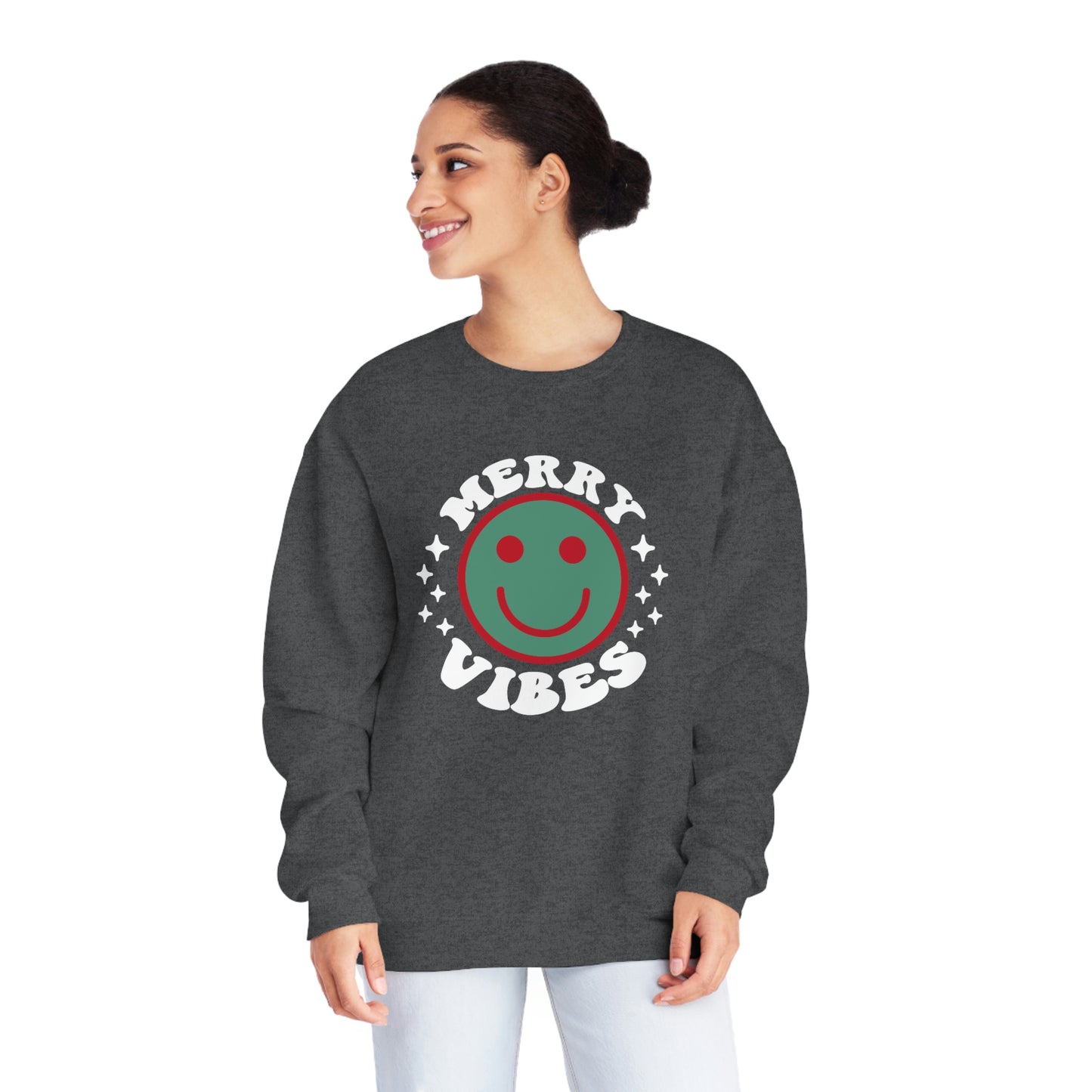 NWT- Merry Vibes Smiley Unisex NuBlend® Crewneck Sweatshirt