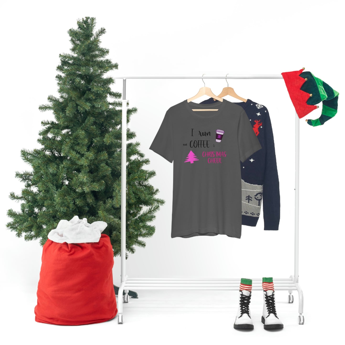 Holiday Coffee and Cheer Pink Unisex Jersey Short Sleeve Tee