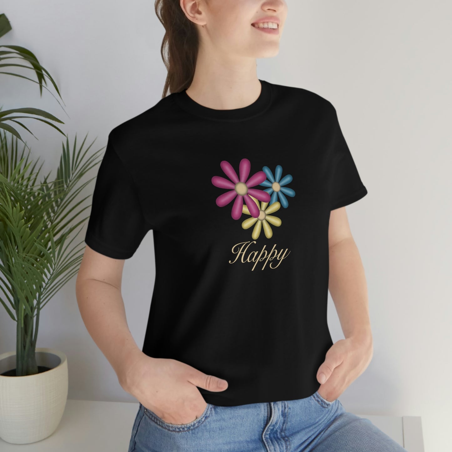 NWT- Happy Flowers Unisex Jersey Short Sleeve Tee