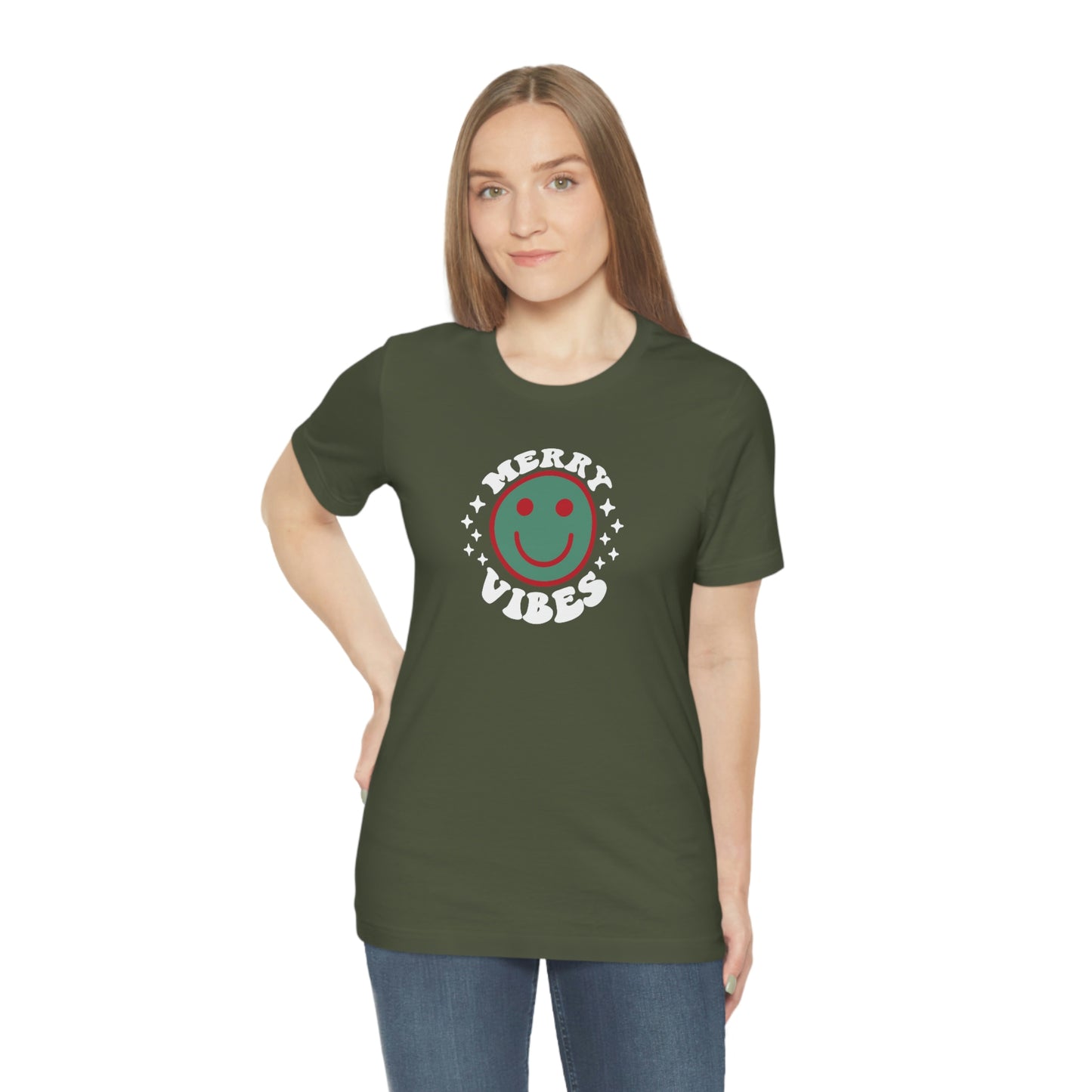 Holiday Merry Vibes Smiley Unisex Jersey Short Sleeve Tee