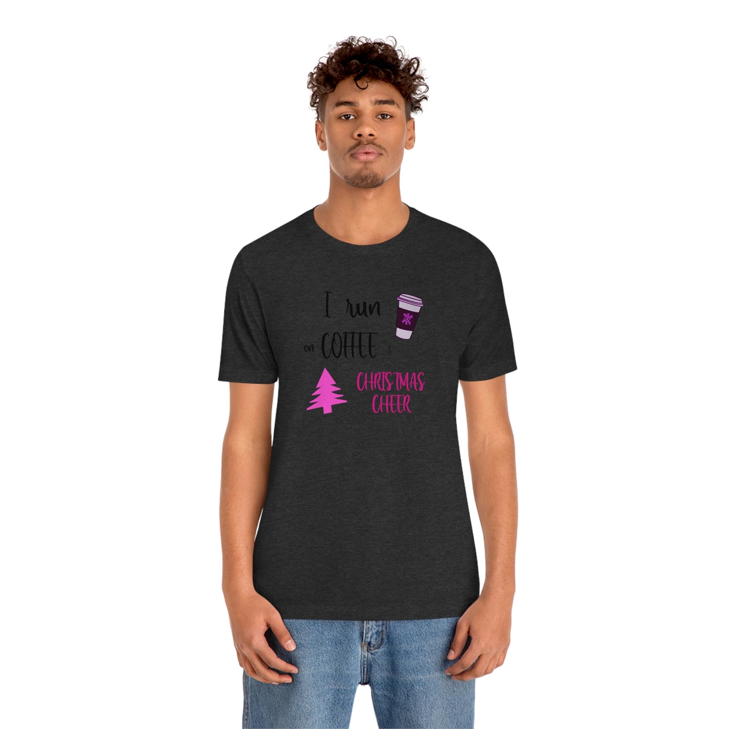 Holiday Coffee and Cheer Pink Unisex Jersey Short Sleeve Tee