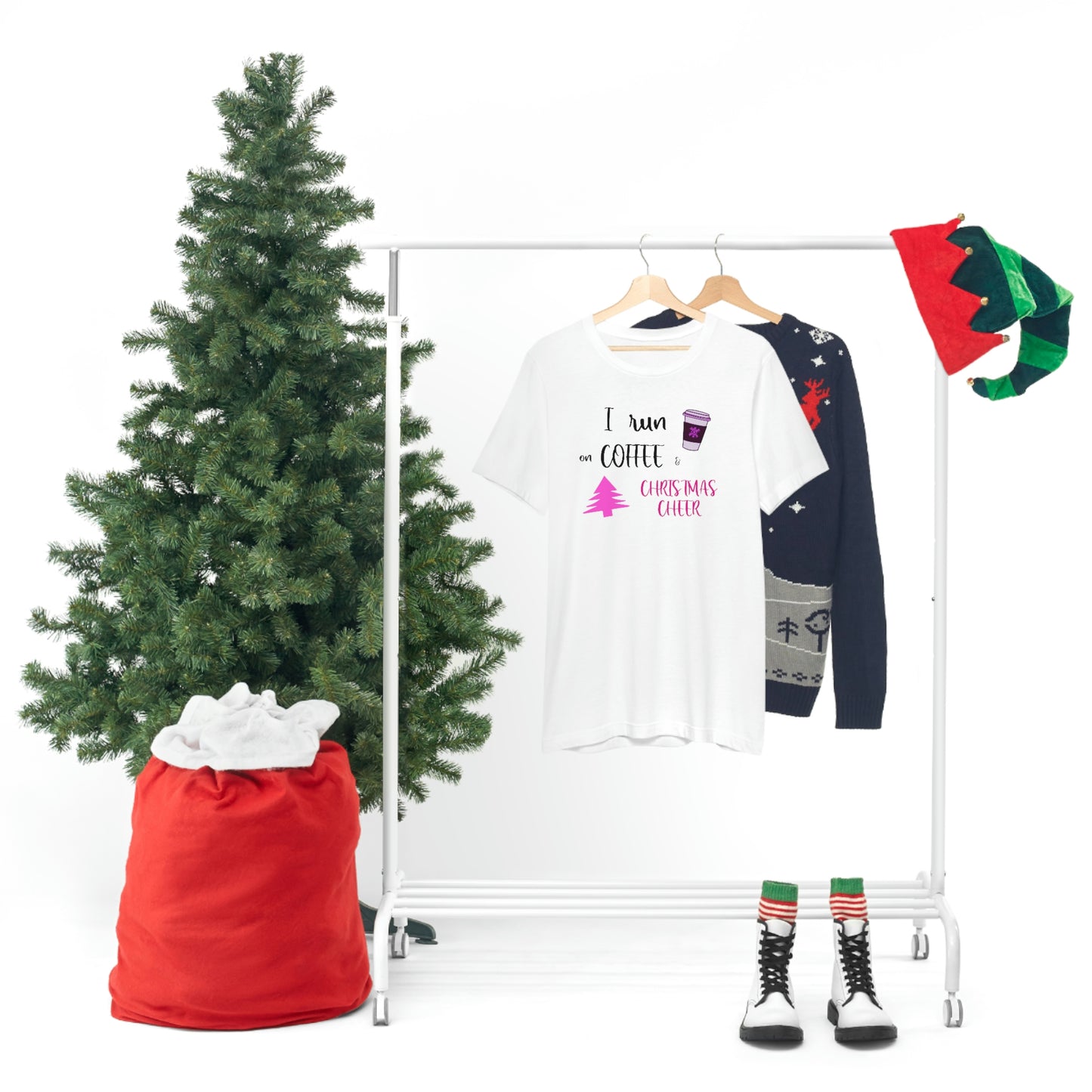 Holiday Coffee and Cheer Pink Unisex Jersey Short Sleeve Tee