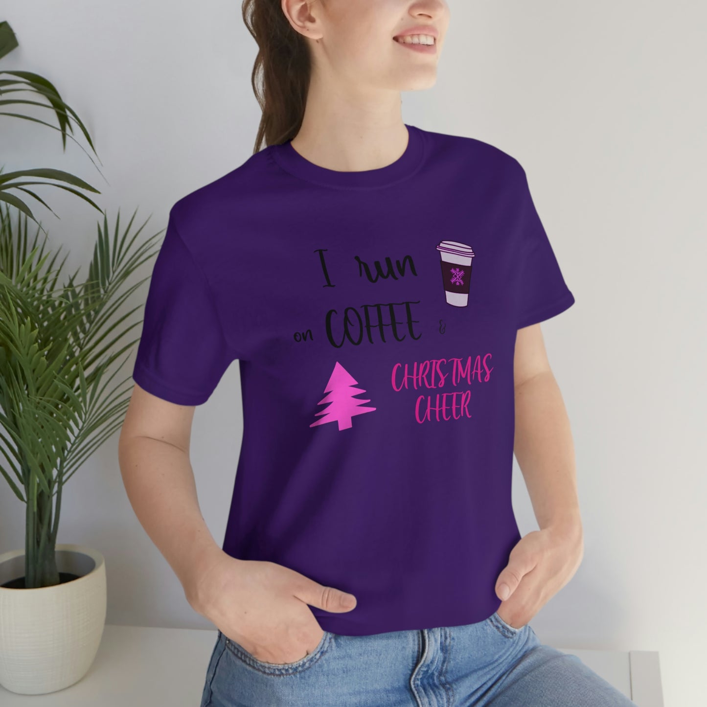 Holiday Coffee and Cheer Pink Unisex Jersey Short Sleeve Tee