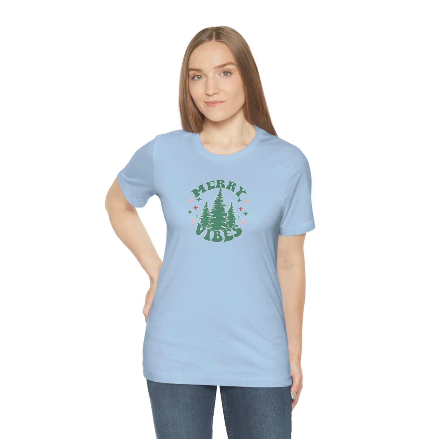 Holiday Merry Vibes Trees Unisex Jersey Short Sleeve Tee