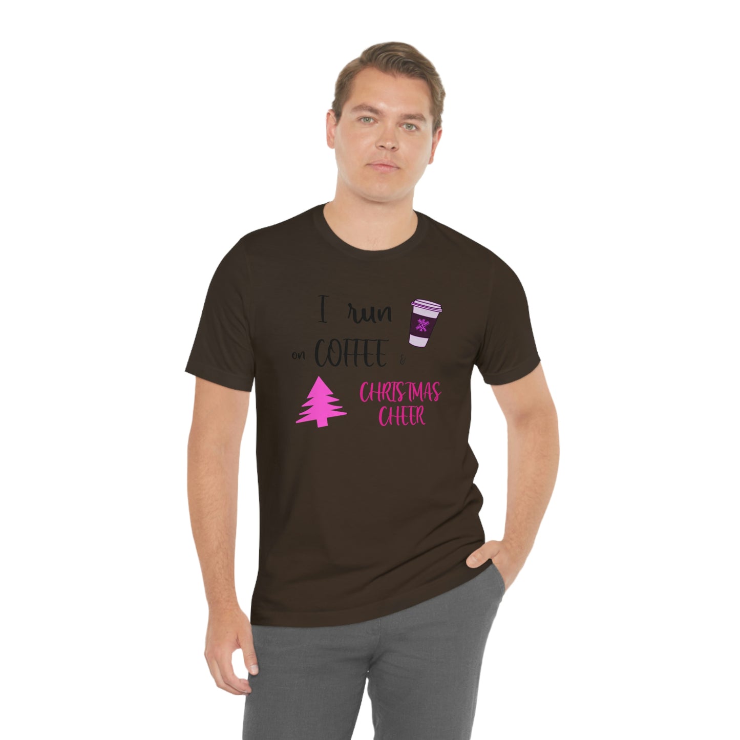 Holiday Coffee and Cheer Pink Unisex Jersey Short Sleeve Tee