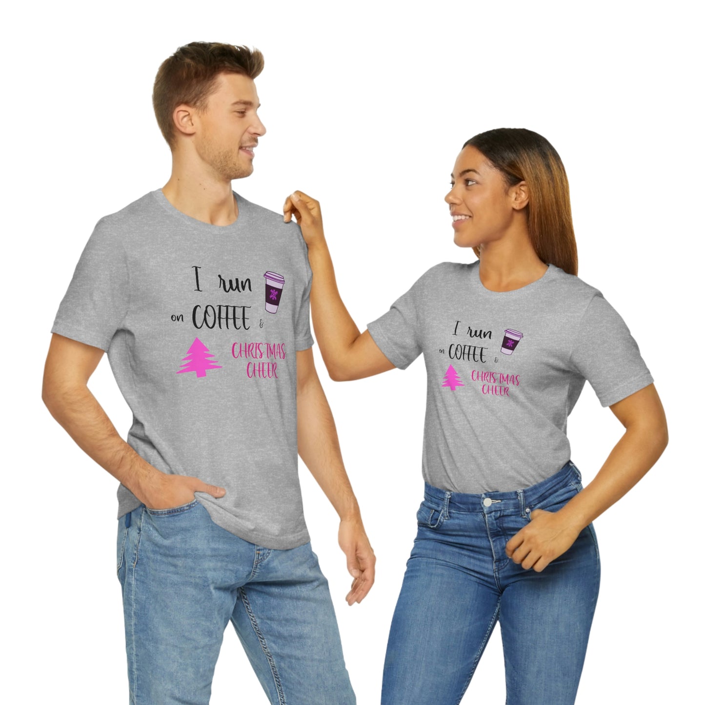 Holiday Coffee and Cheer Pink Unisex Jersey Short Sleeve Tee