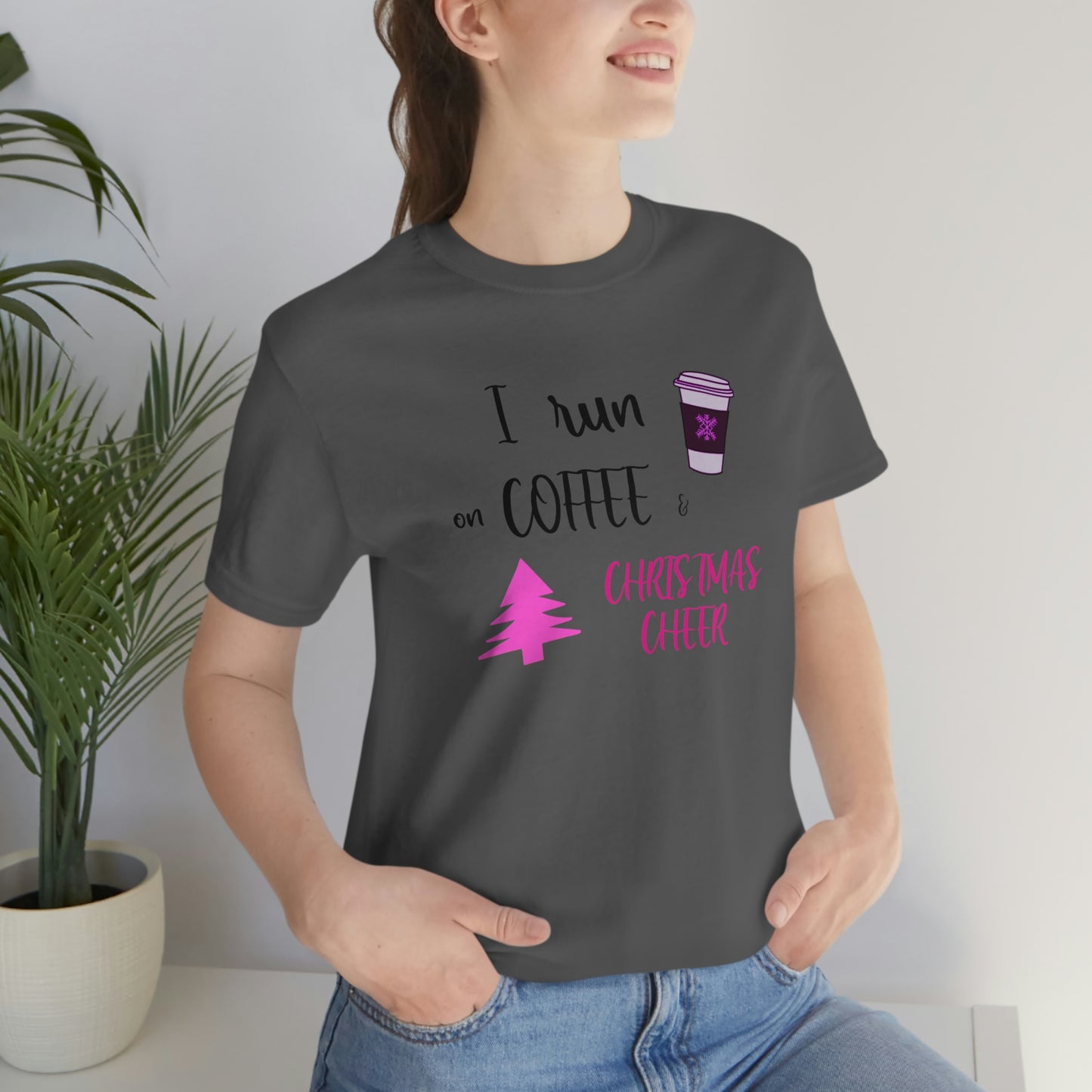 Holiday Coffee and Cheer Pink Unisex Jersey Short Sleeve Tee