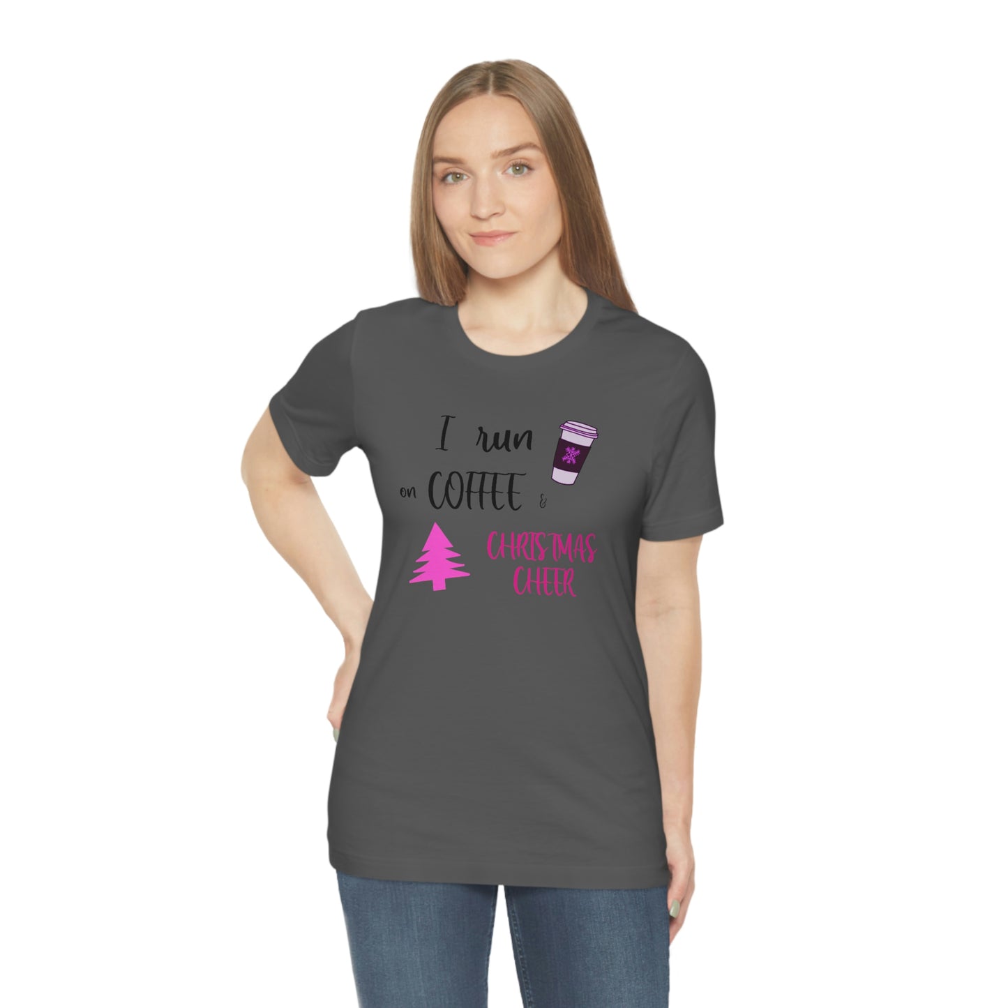 Holiday Coffee and Cheer Pink Unisex Jersey Short Sleeve Tee