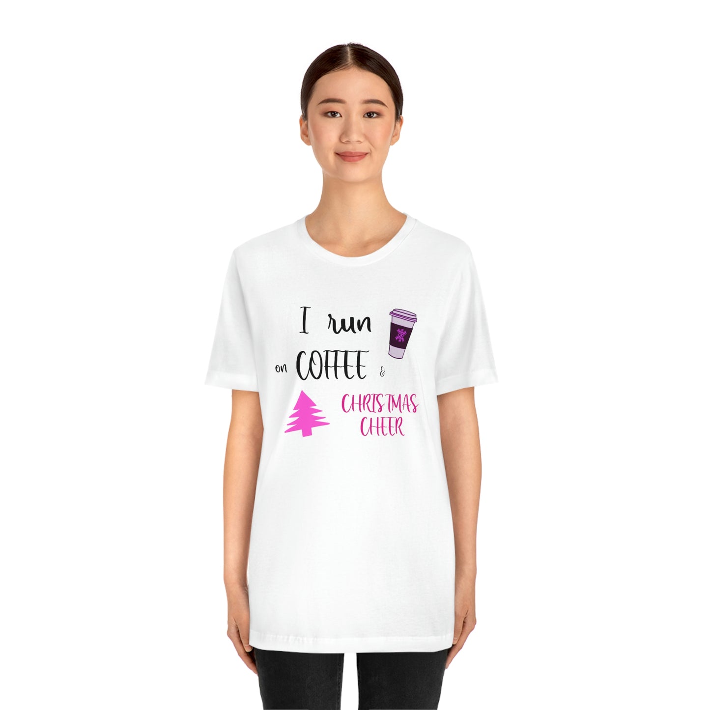 Holiday Coffee and Cheer Pink Unisex Jersey Short Sleeve Tee