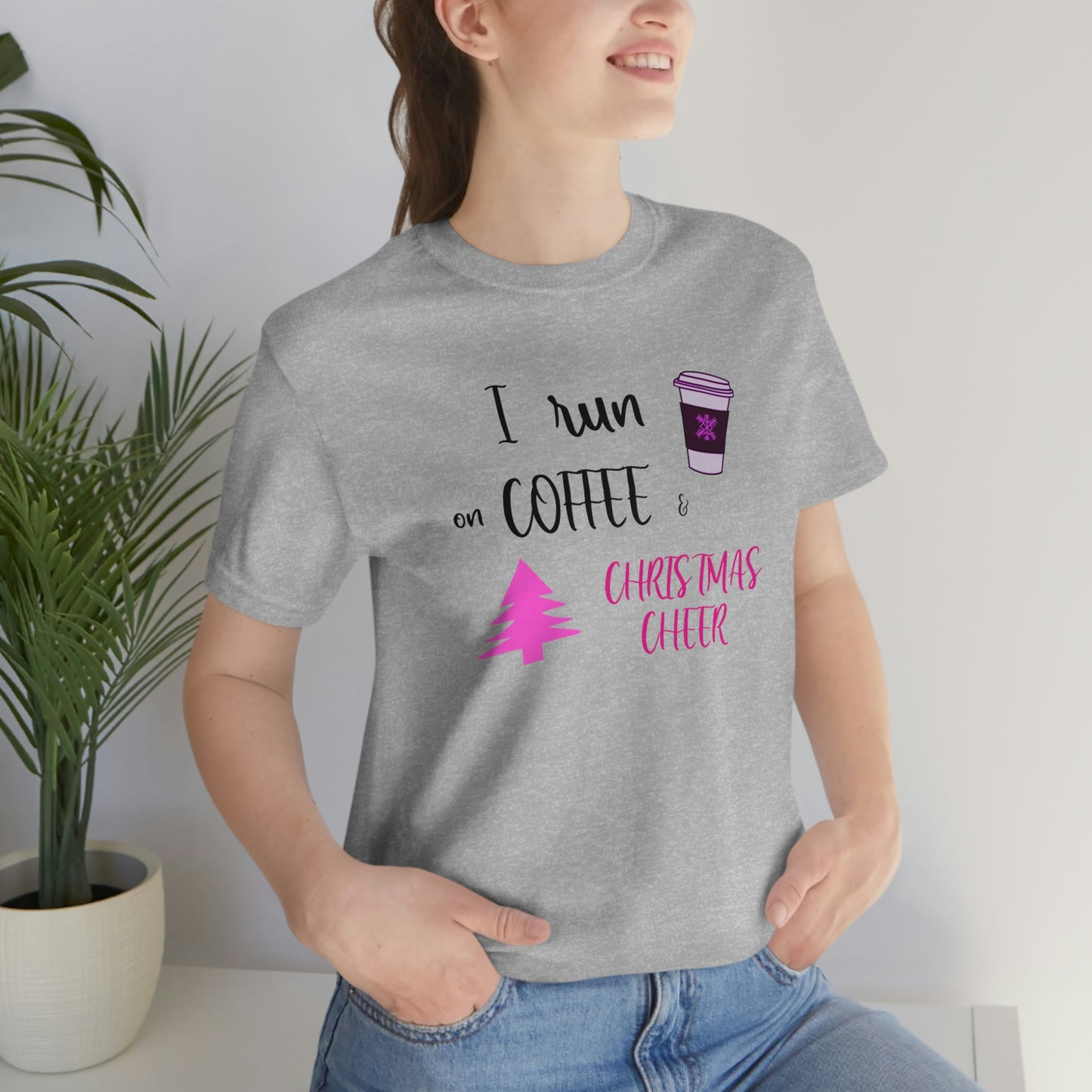 Holiday Coffee and Cheer Pink Unisex Jersey Short Sleeve Tee