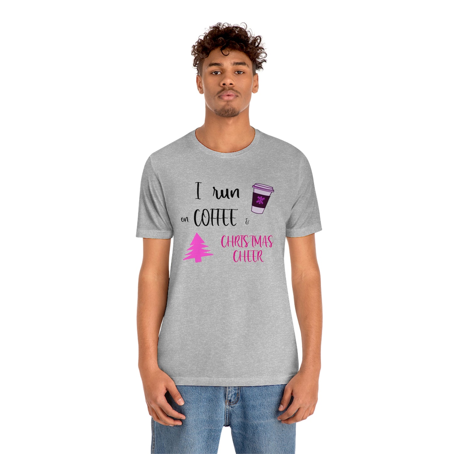 Holiday Coffee and Cheer Pink Unisex Jersey Short Sleeve Tee