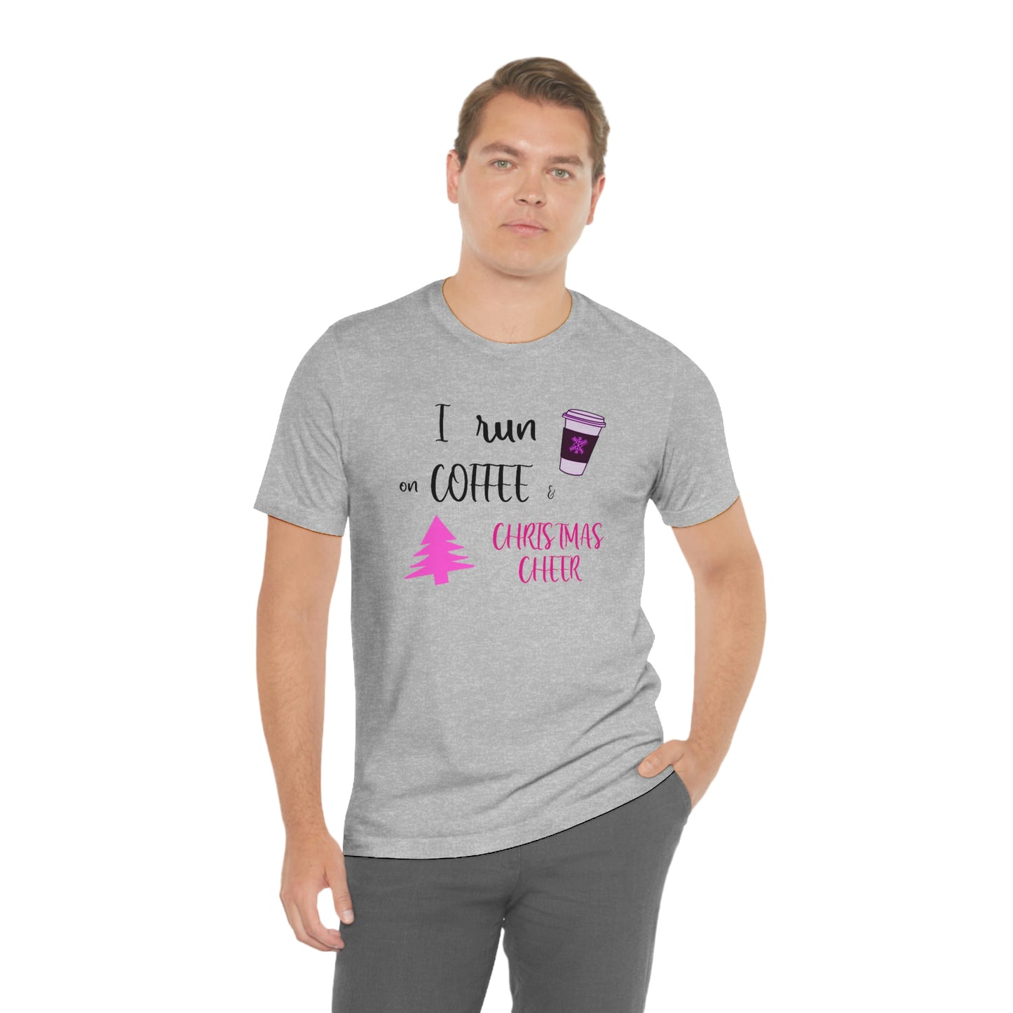 Holiday Coffee and Cheer Pink Unisex Jersey Short Sleeve Tee