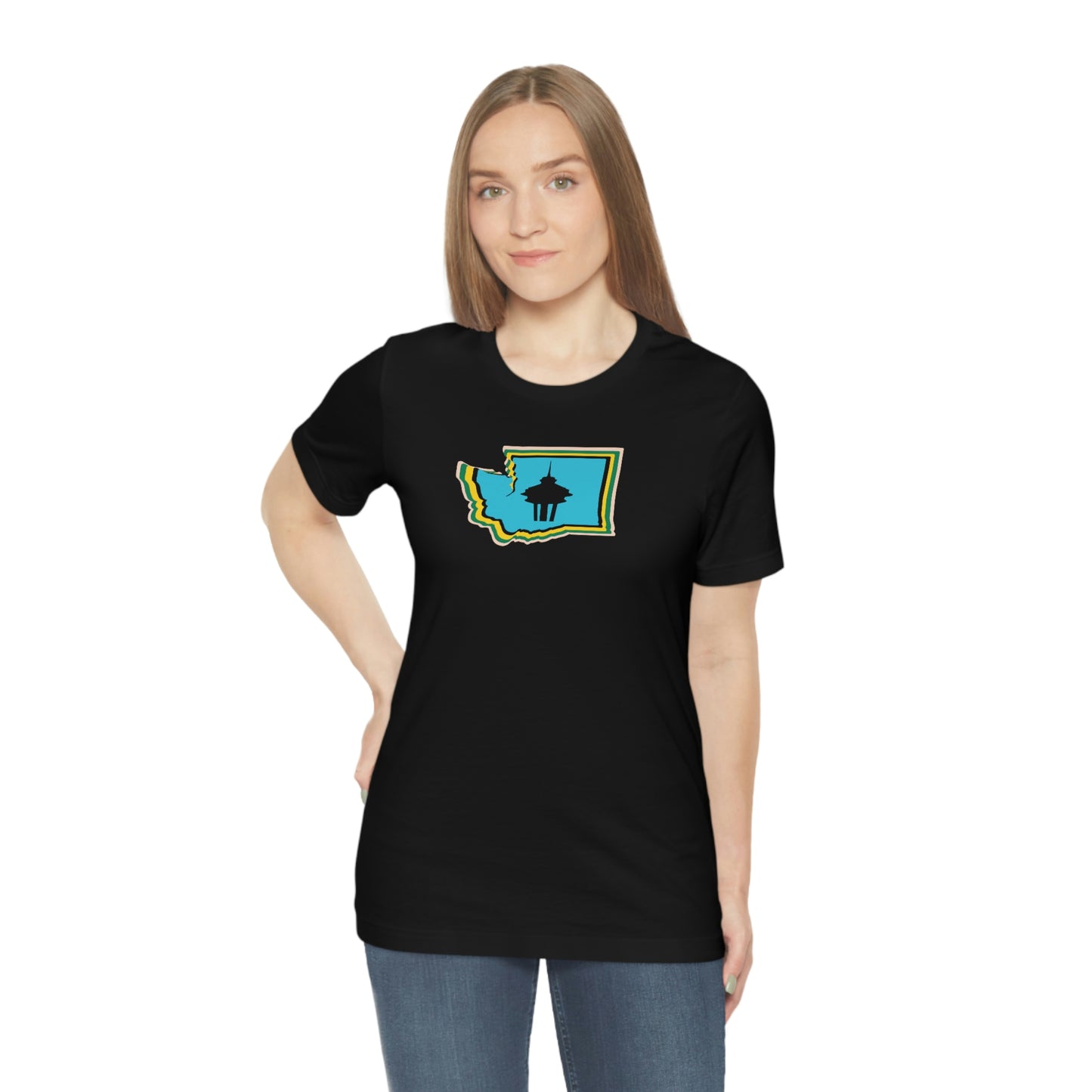 State Love- Washington Space Needle Blue Unisex Jersey Short Sleeve Tee